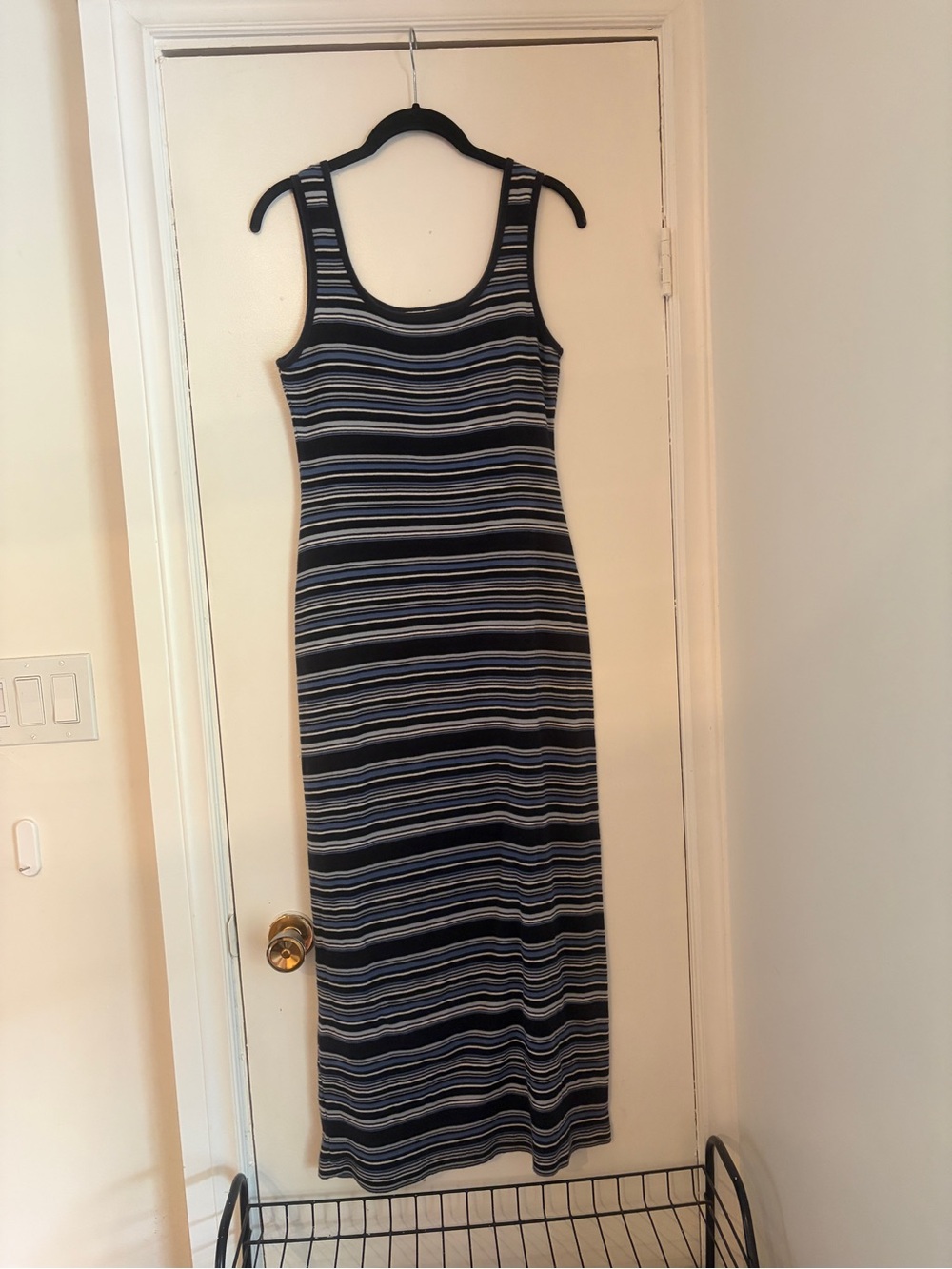90s vintage Sleeveless Striped Maxi Dress - Navy/Gray - Picture 4 of 15